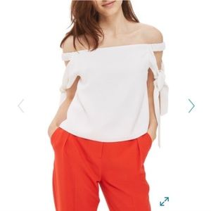 NEW ✨TOPSHOP IVORY BARDOT TIE SLEEVE TOP NWT